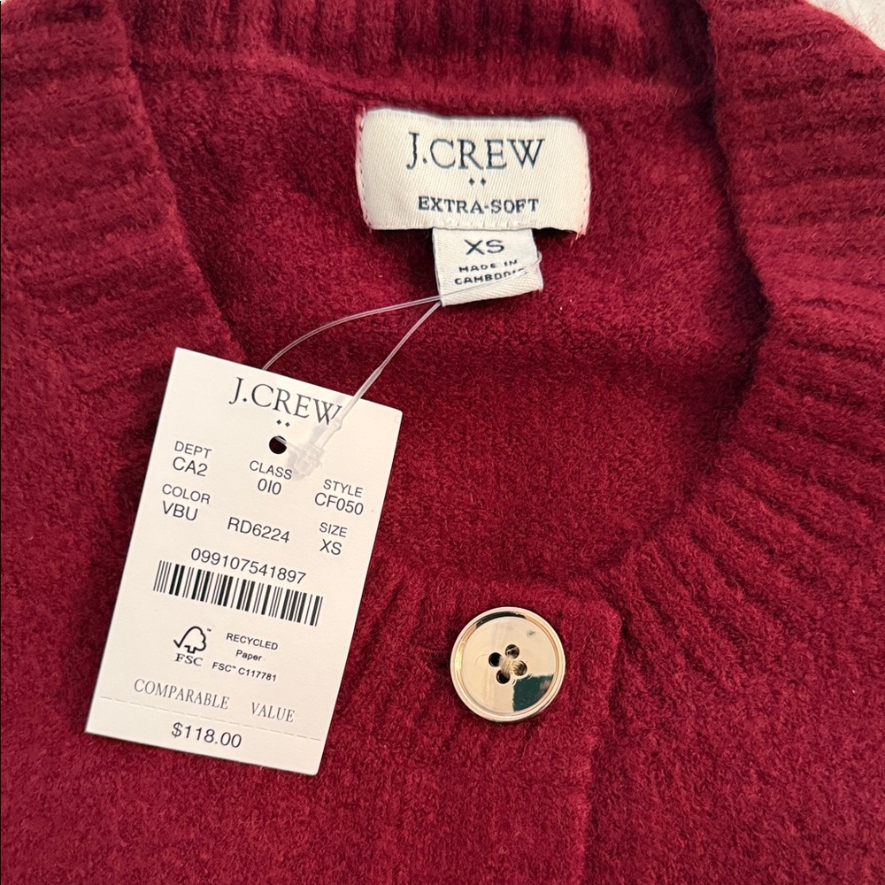 J. Crew Deep Red Cardigan Sweater - Picture 2 of 4
